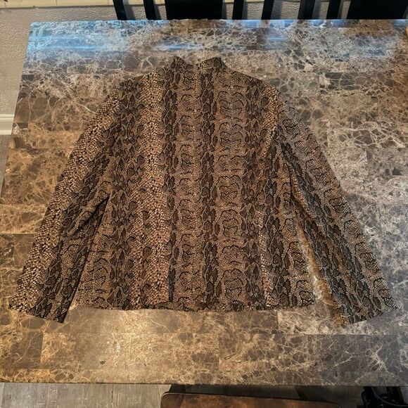 DressBarn Blazer Zip Jacket Women Medium Brown Black Animal Print Snakeskin - Picture 11 of 12